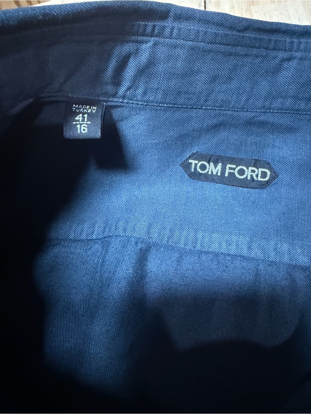 Tom Ford Military Shirt Mens 41 16 Blue Linen Cotton Button Down Luxury Large - Picture 7 of 15